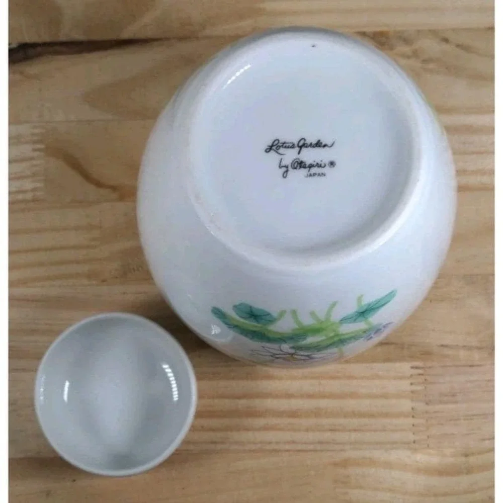 Vintage Otagiri Japanese Floral Ginger Jar Porcelain Lotus Garden Decor 6 Inch
